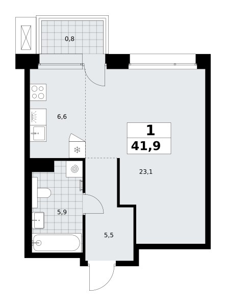 Планировка: Студия, 41.9 м²