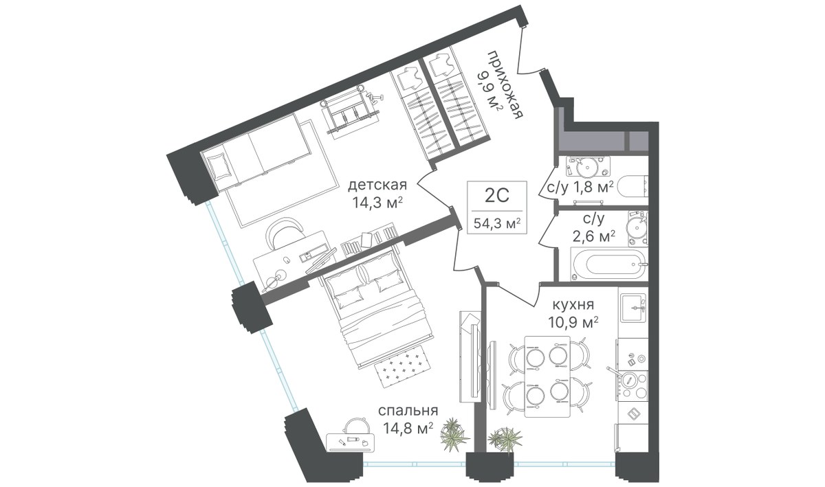 Планировка 53.0 м²
