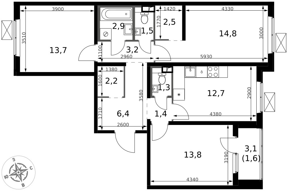 Планировка 78.0 м²