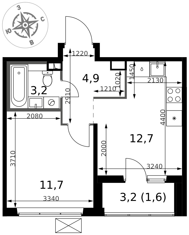 Планировка 34.1 м²