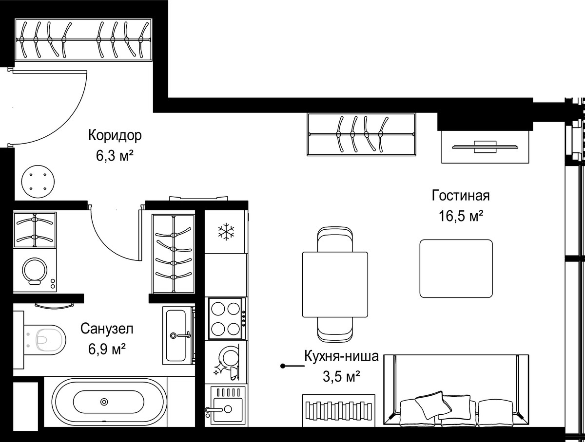 Планировка 33.2 м²