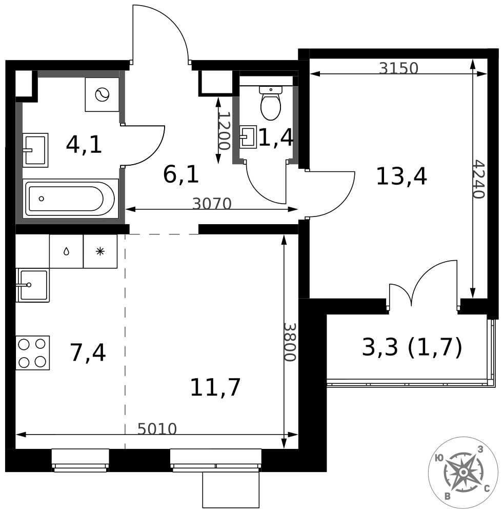Планировка 46.8 м²