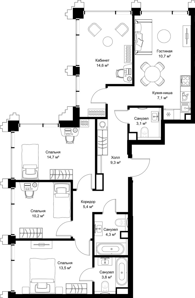 Планировка 96.7 м²