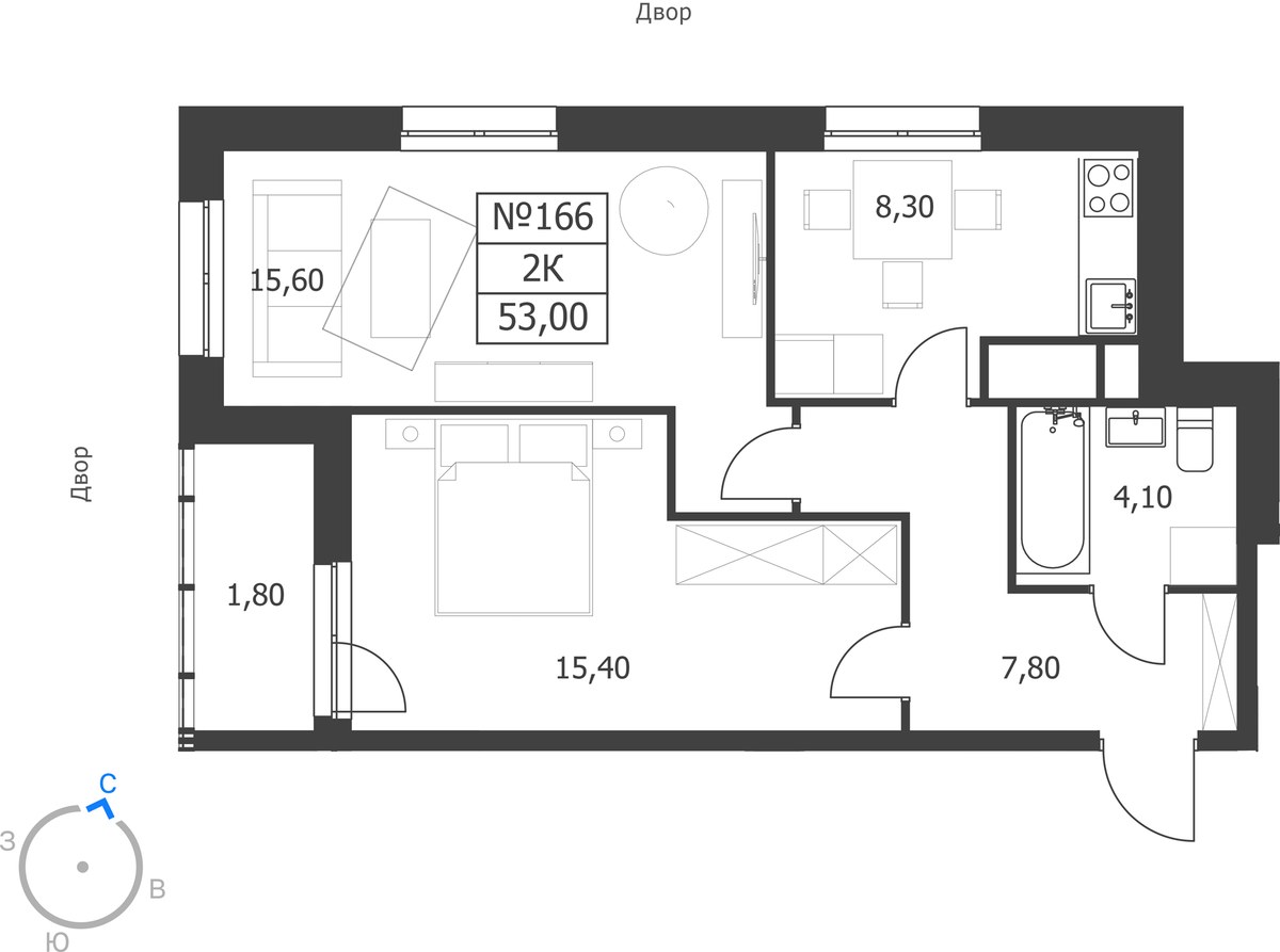 Планировка 53.0 м²