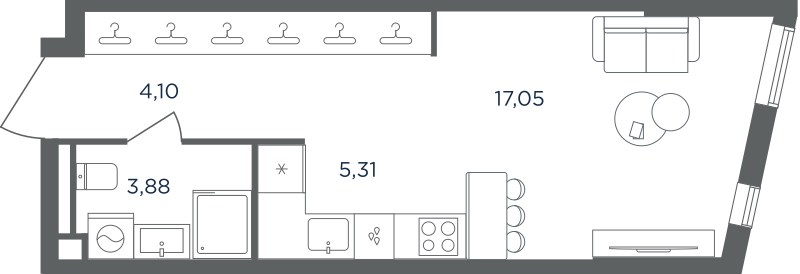 Планировка: 1-комнатная, 30.34 м²