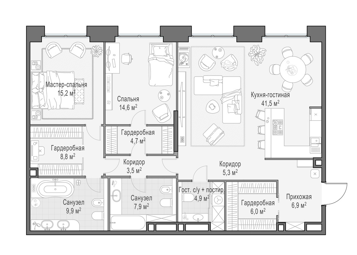 Планировка 128.6 м²