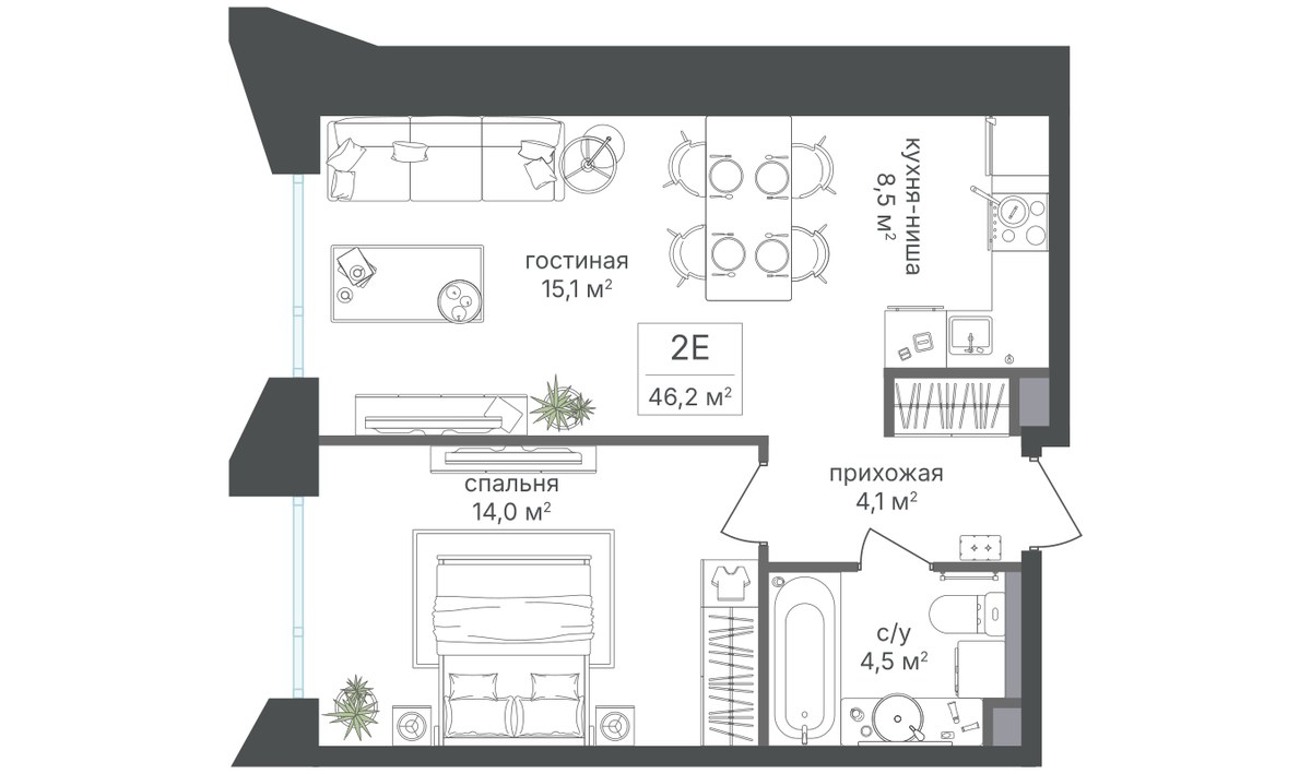 Планировка 46.2 м²