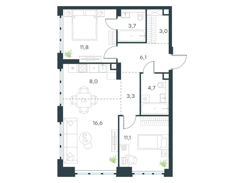 Планировка 68.3 м²