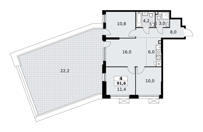 Планировка 91.6 м²