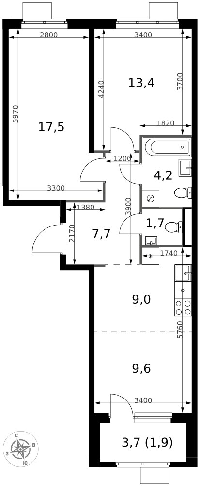 Планировка 65.0 м²