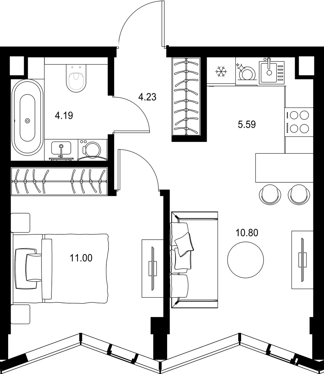 Планировка: 1-комнатная, 35.81 м²