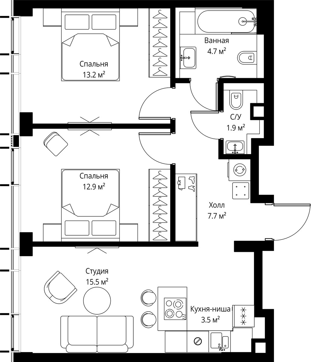 Планировка 59.4 м²