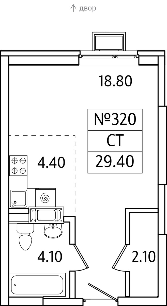 Планировка: Студия, 29.4 м²