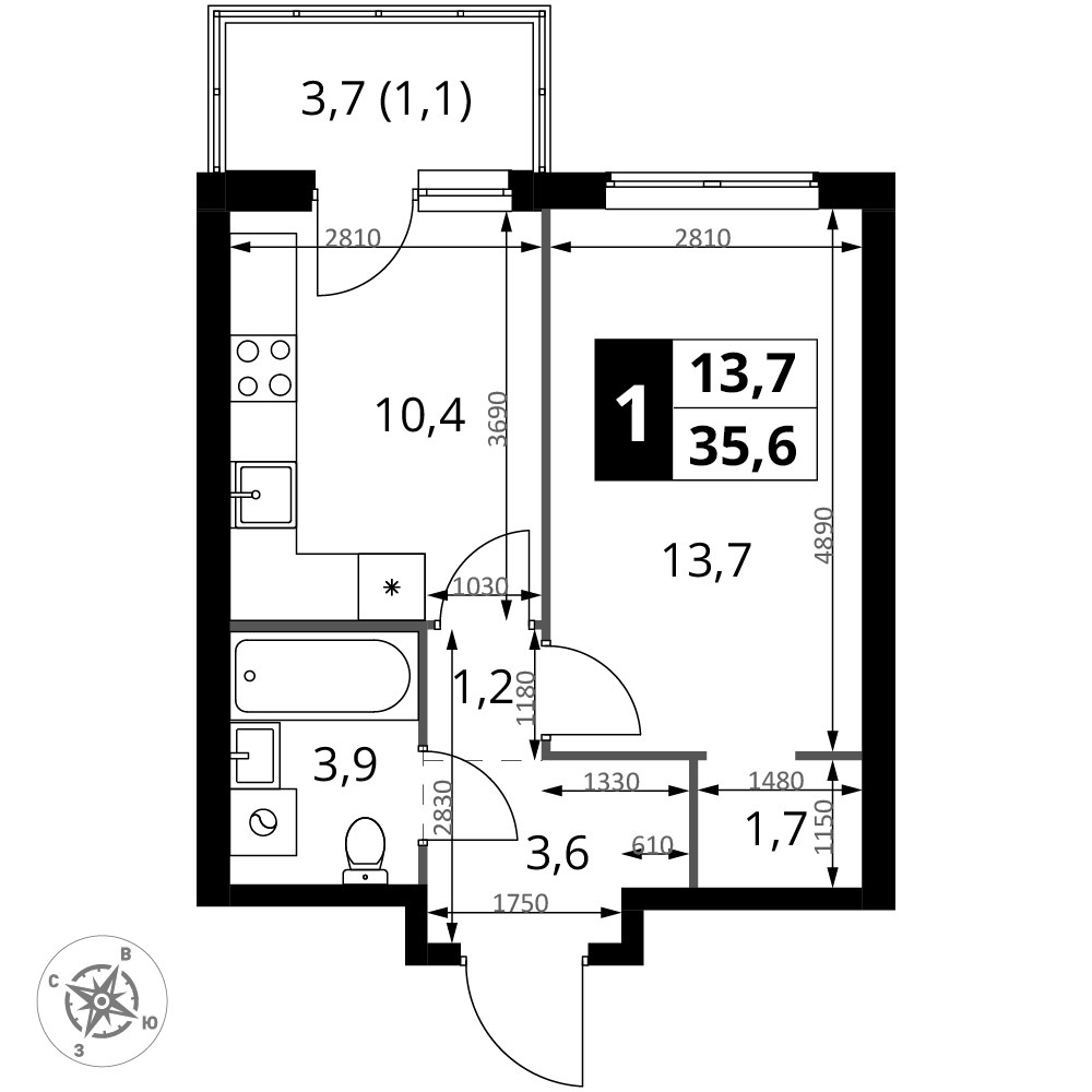 Планировка 35.6 м²