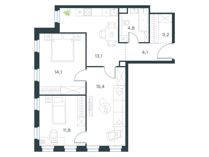Планировка 66.5 м²