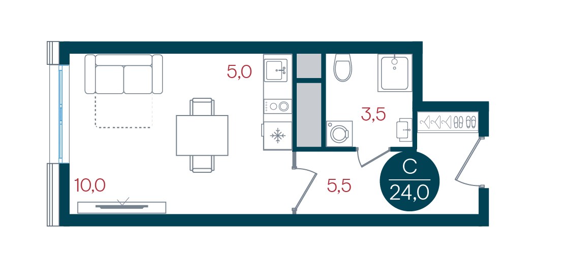 Планировка 24.0 м²