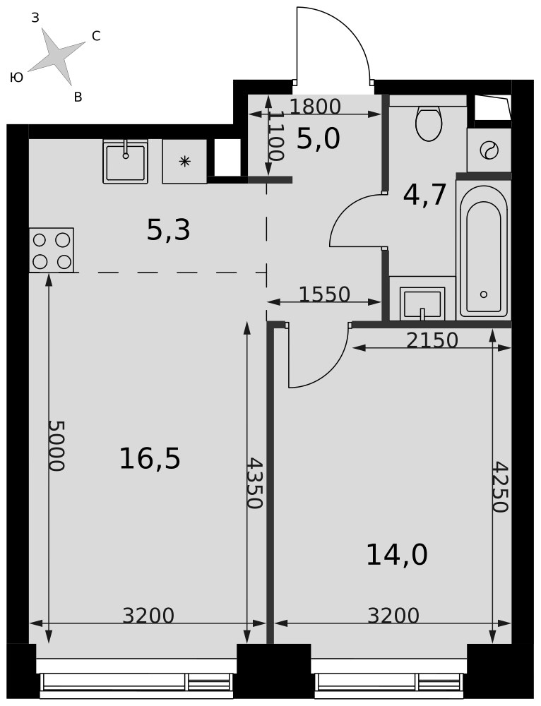 Планировка 45.5 м²