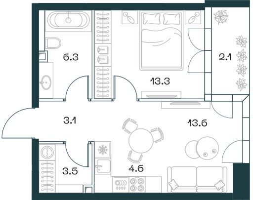 Планировка 46.5 м²