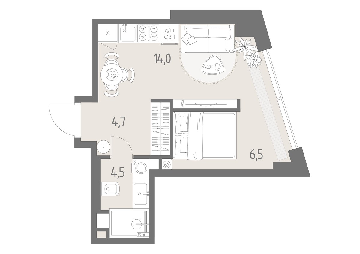 Планировка 29.7 м²