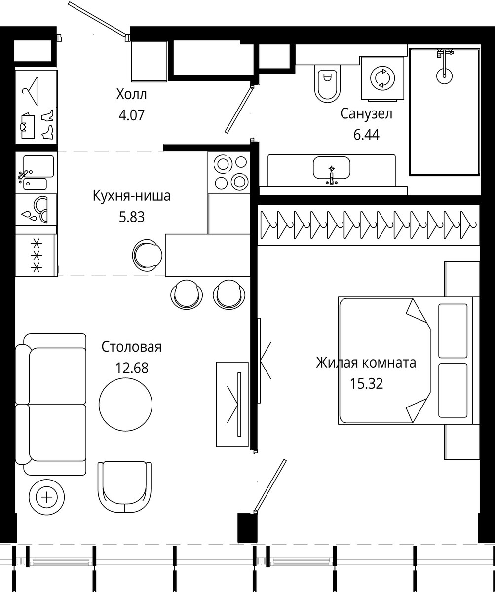 Планировка 44.1 м²