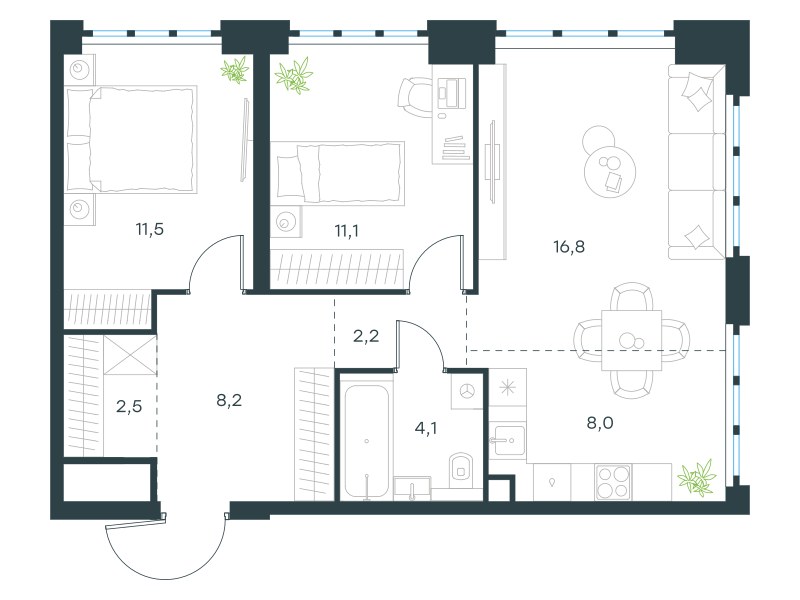 Планировка 64.4 м²