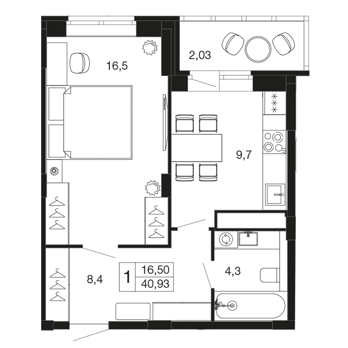 Планировка 38.9 м²
