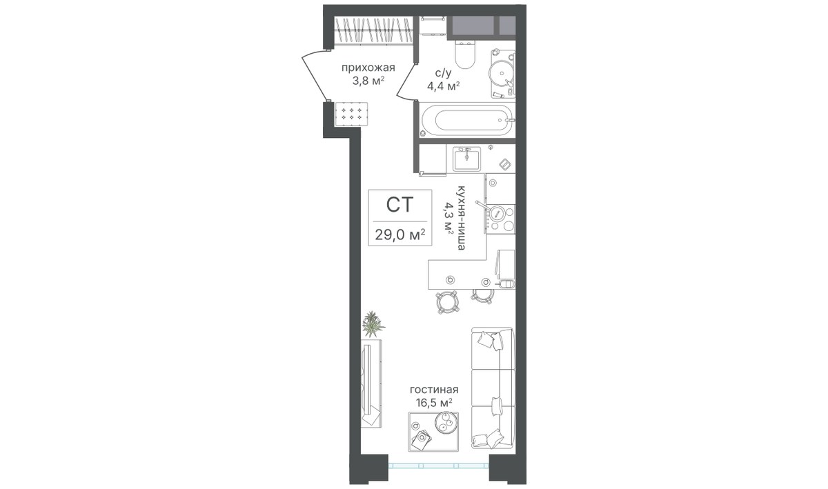 Планировка 29.0 м²