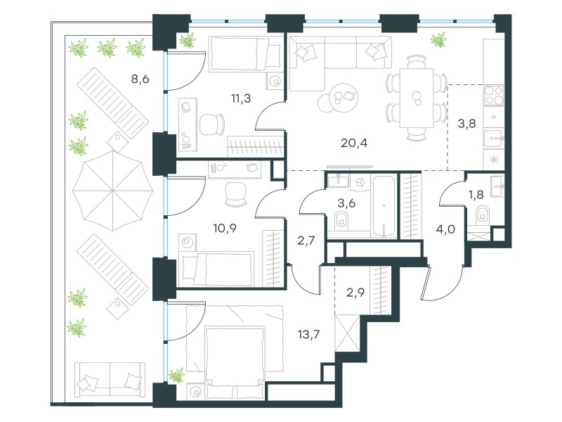 Планировка 83.7 м²