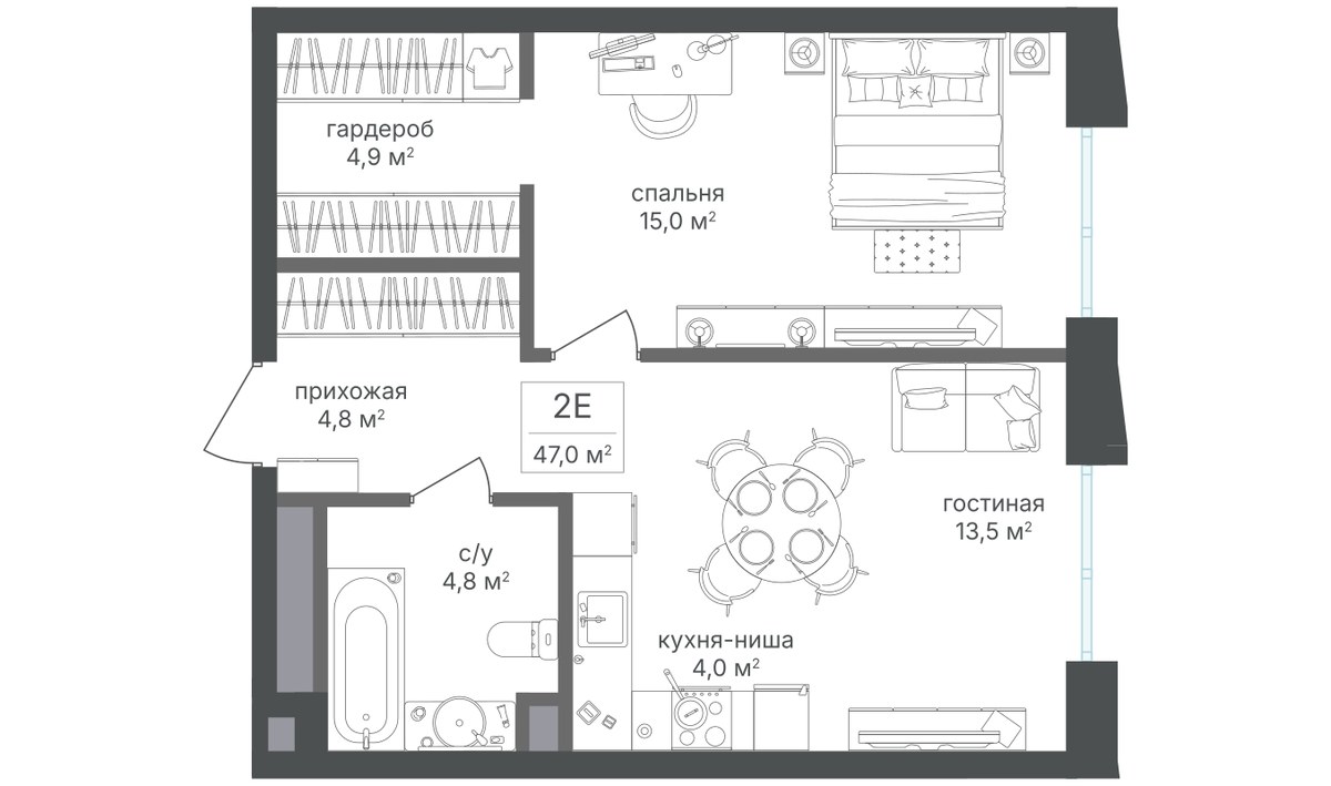 Планировка 47.1 м²