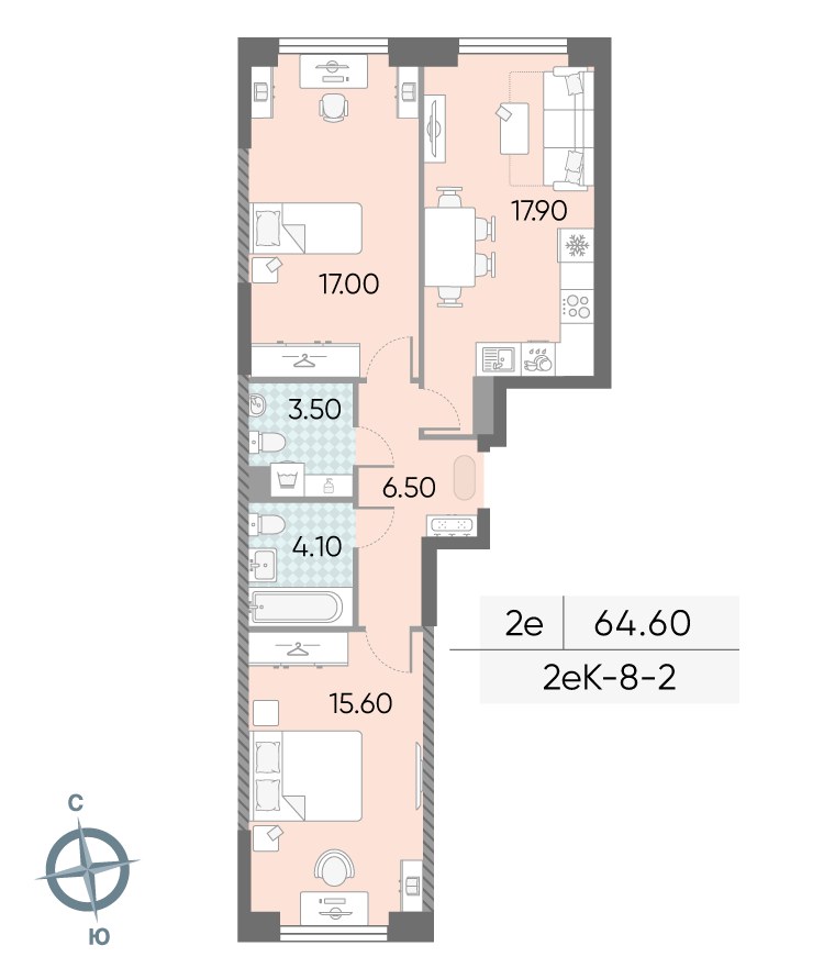 Планировка 64.6 м²