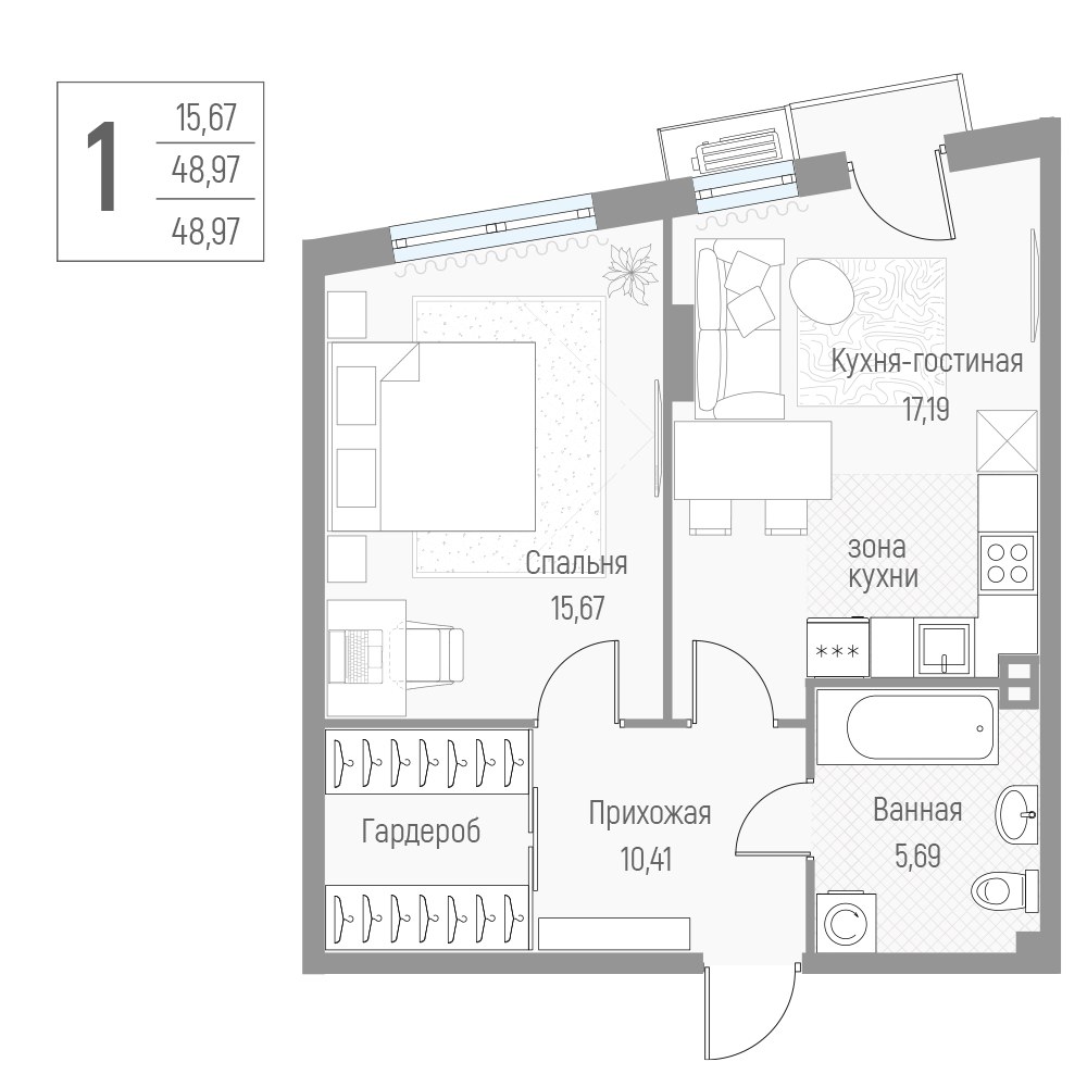 Планировка 49.1 м²