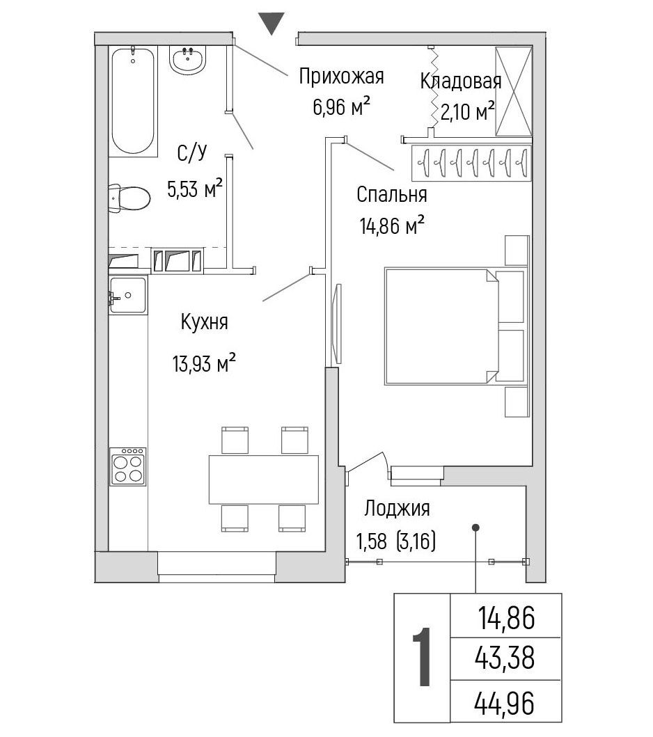 Планировка 44.96 м²
