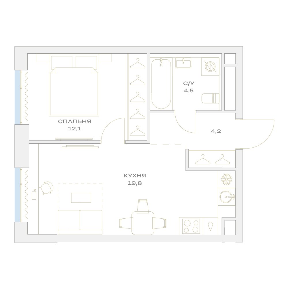 Планировка 40.6 м²