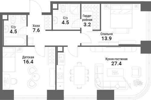 Планировка 77.5 м²