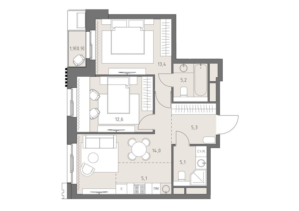 Планировка 61.6 м²