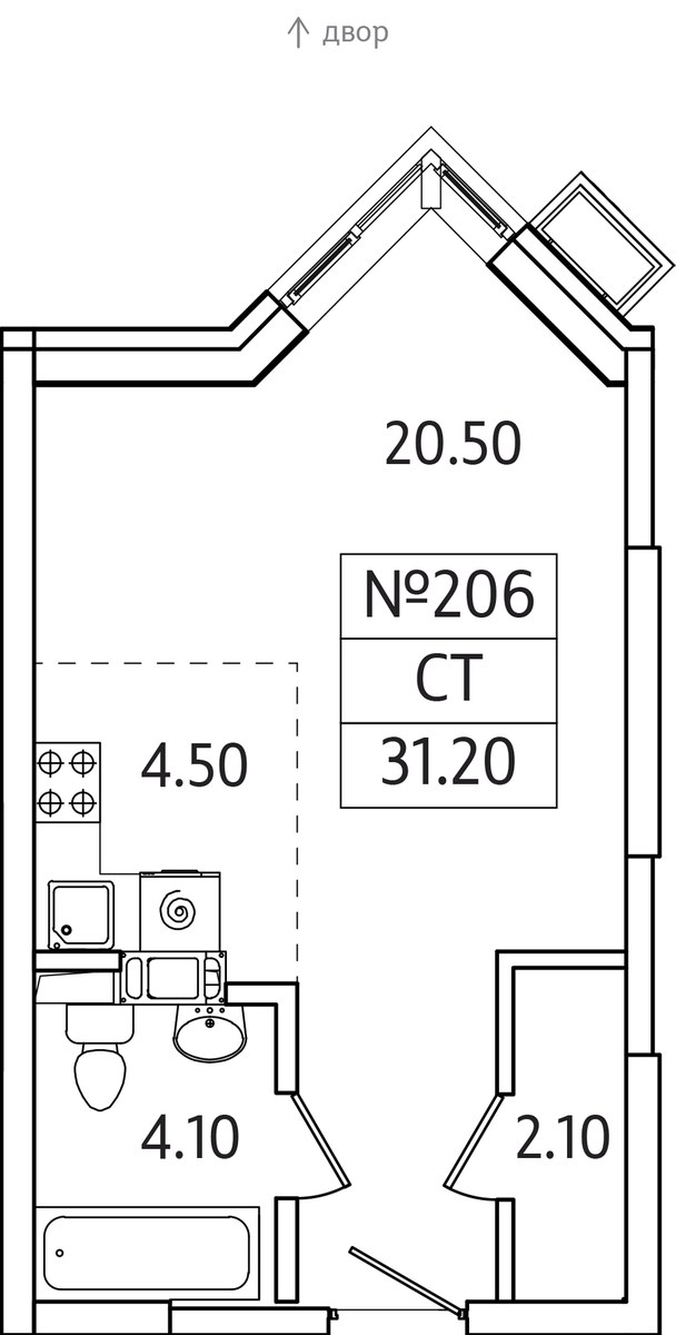 Планировка: Студия, 31.2 м²