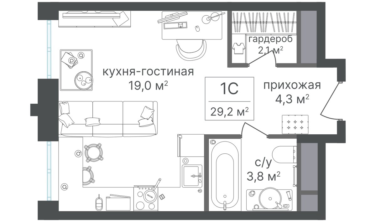 Планировка 29.7 м²