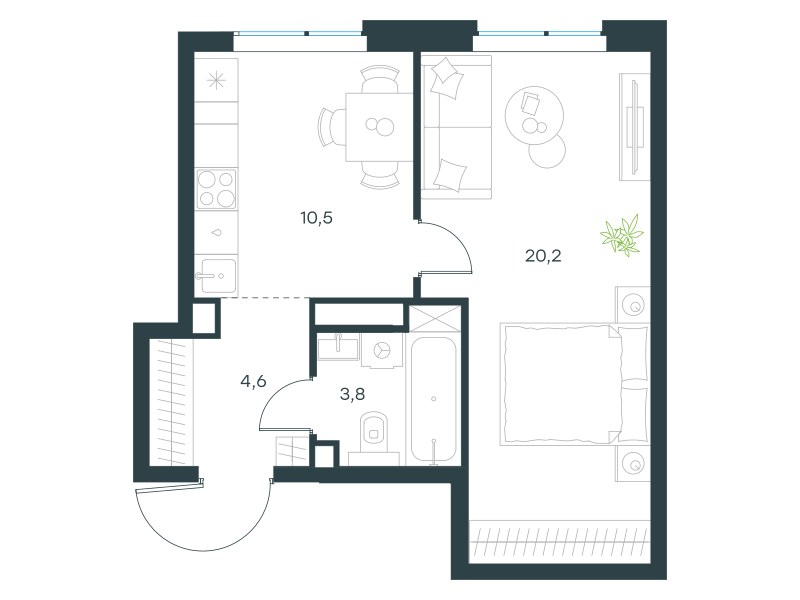 Планировка 39.1 м²