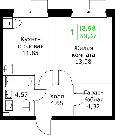 Планировка 39.5 м²
