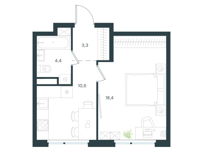 Планировка 36.6 м²