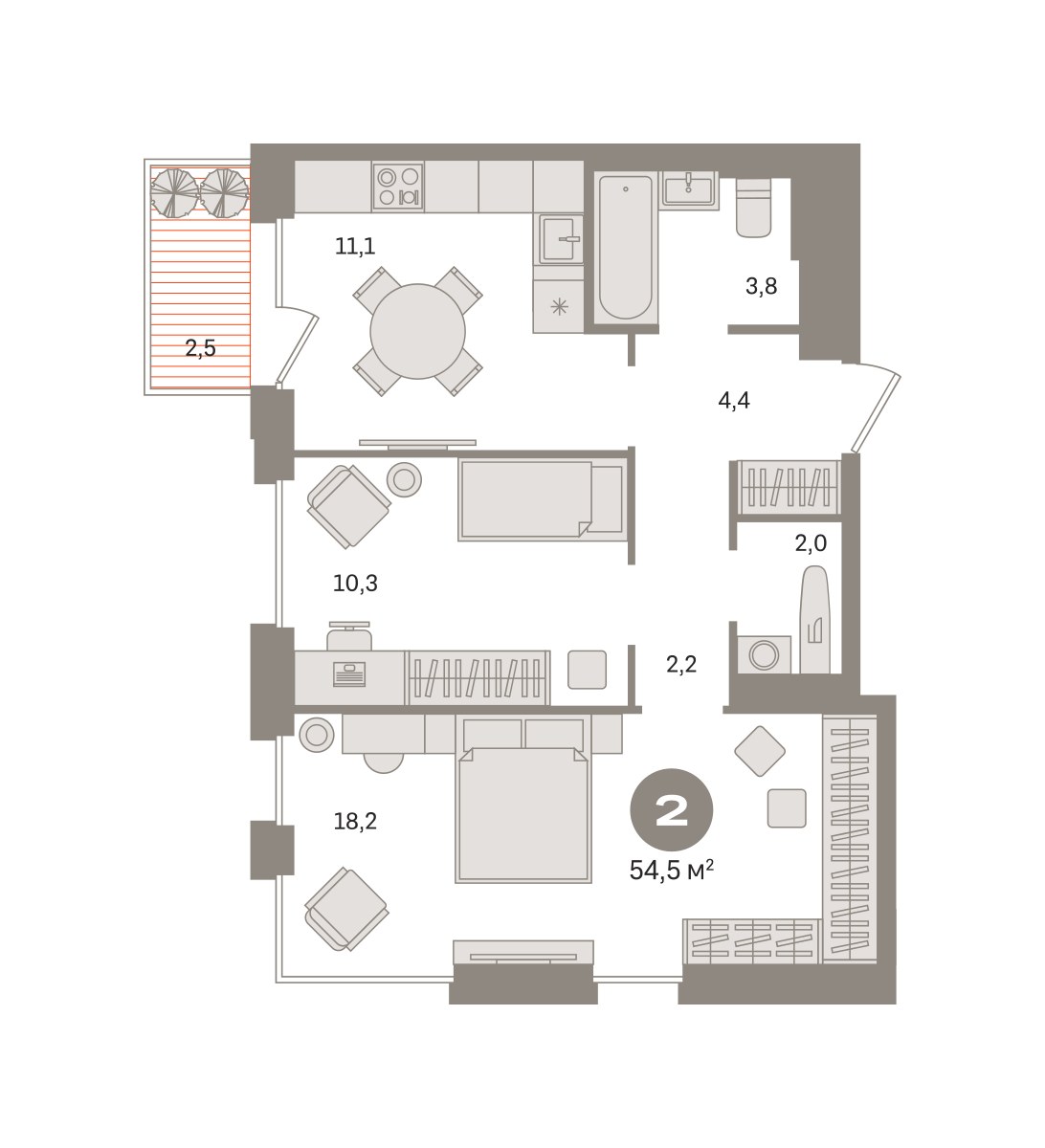 Планировка 54.52 м²