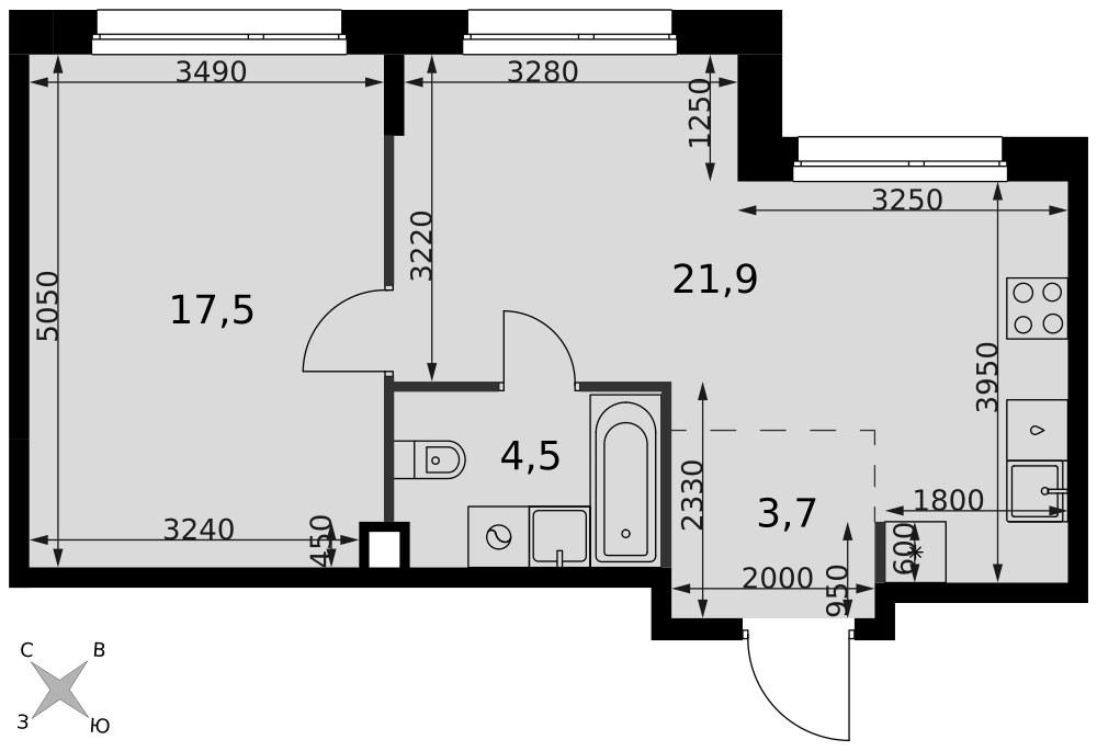 Планировка 47.6 м²