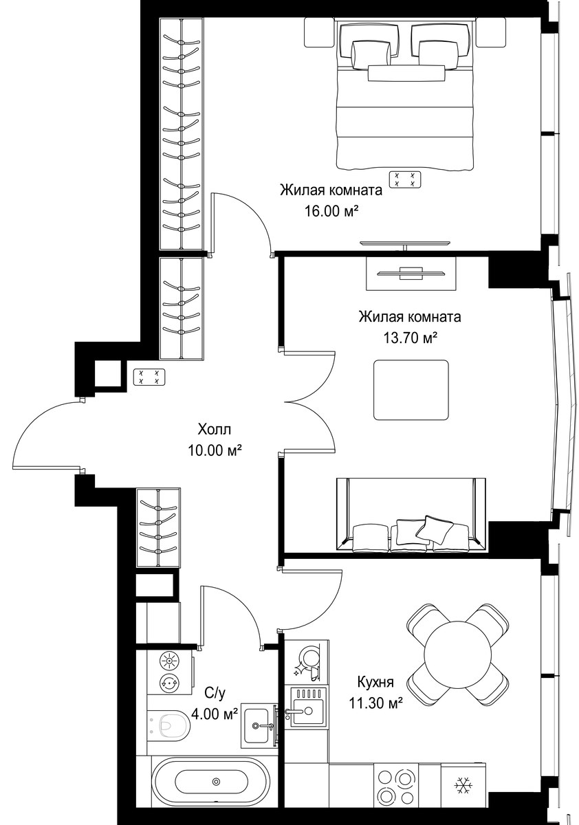 Планировка 55.0 м²