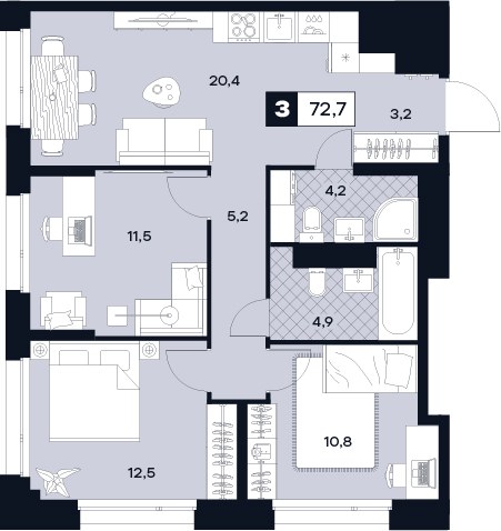 Планировка 72.7 м²