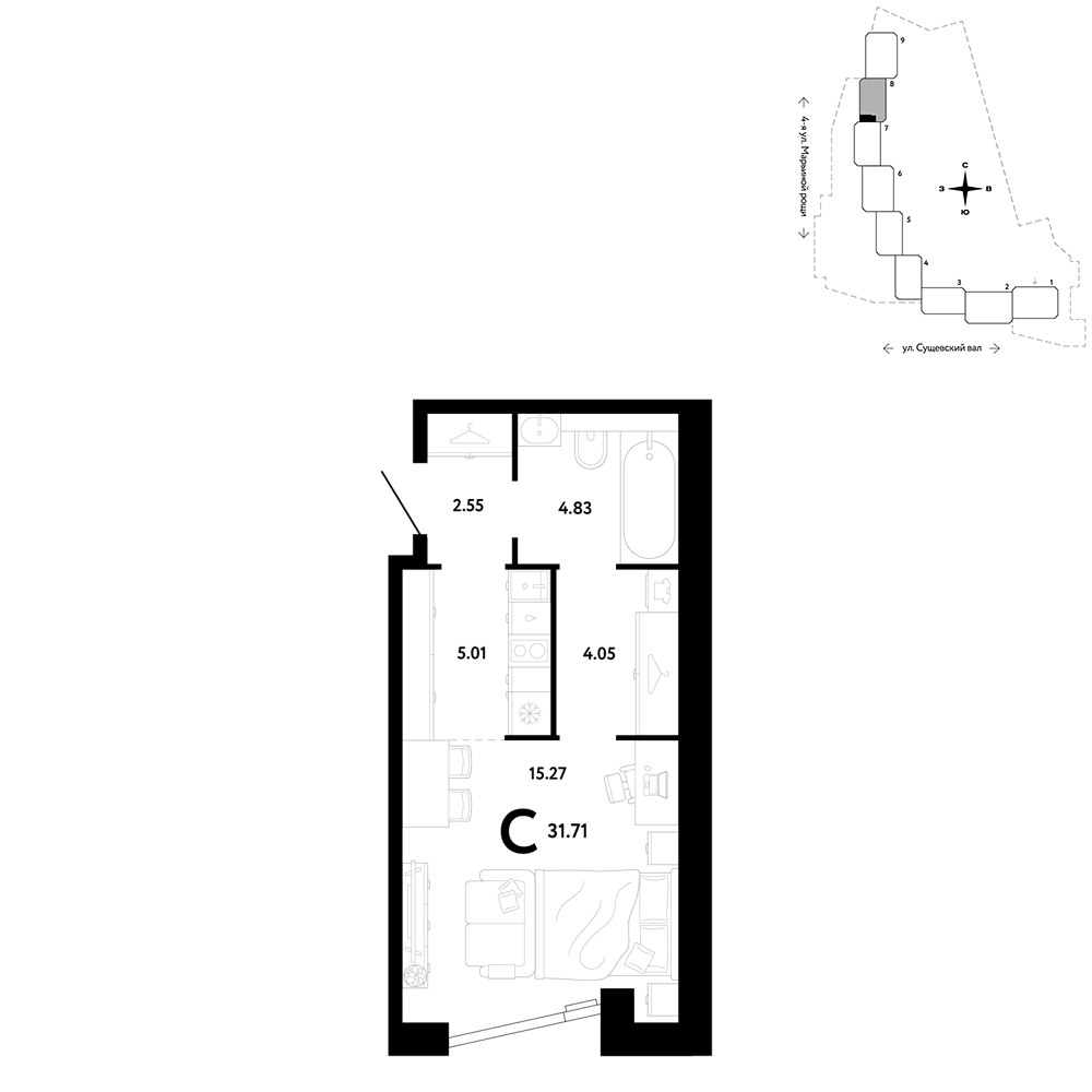 Планировка 31.71 м²