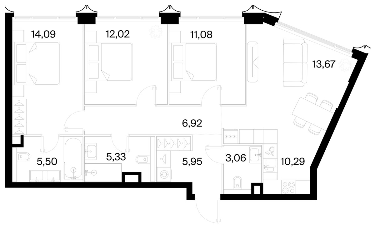Планировка 87.91 м²