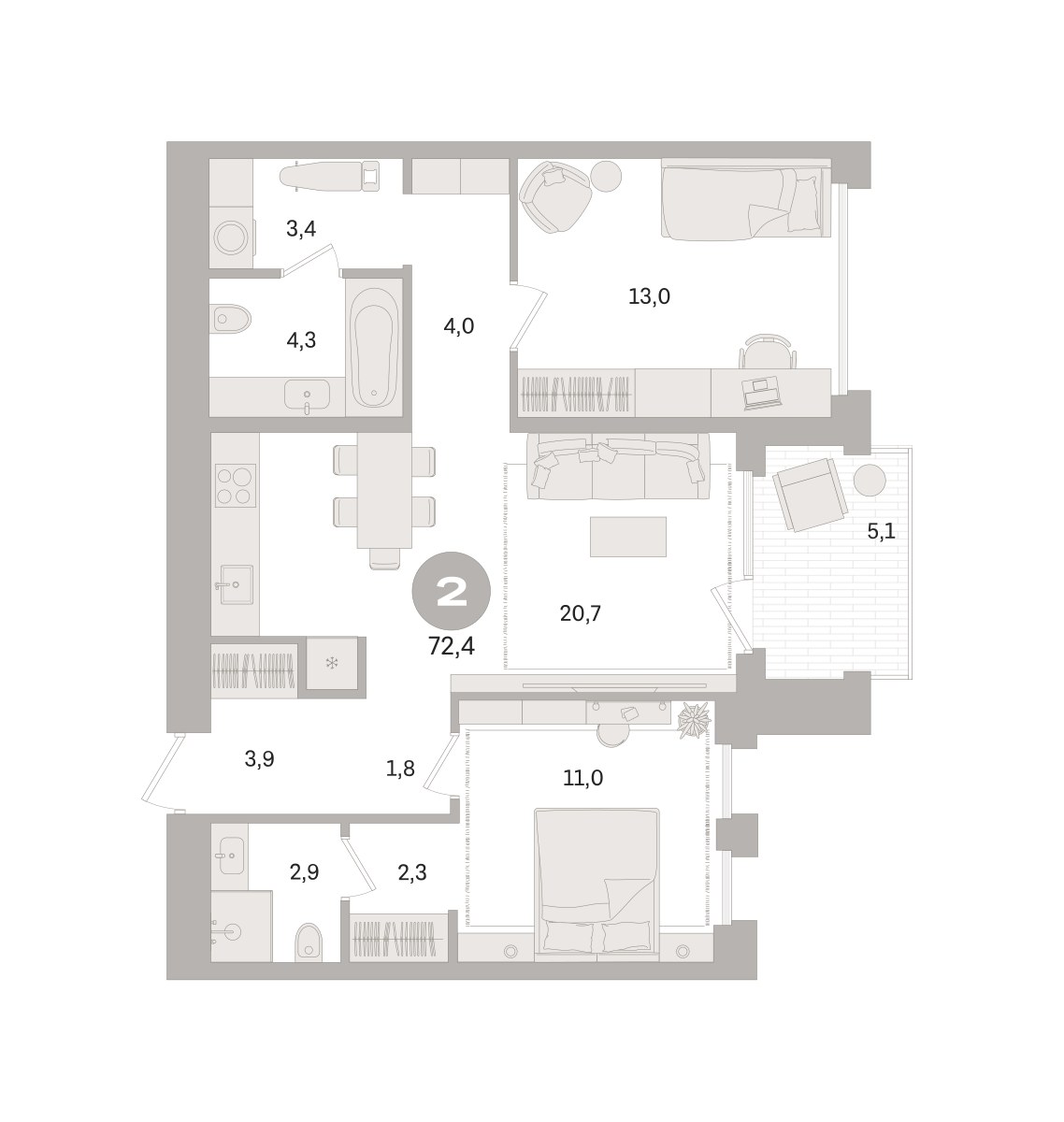 Планировка 72.4 м²