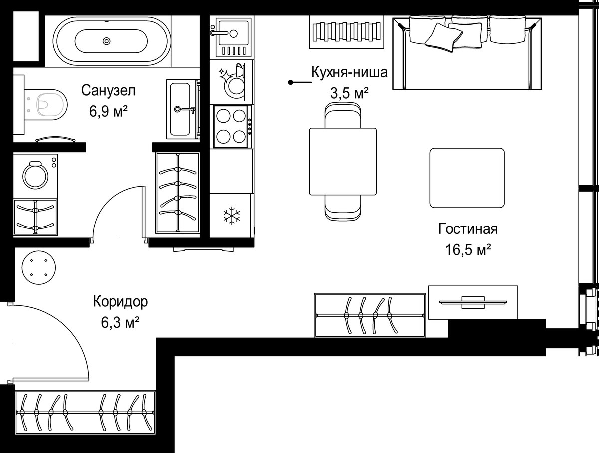 Планировка 33.2 м²