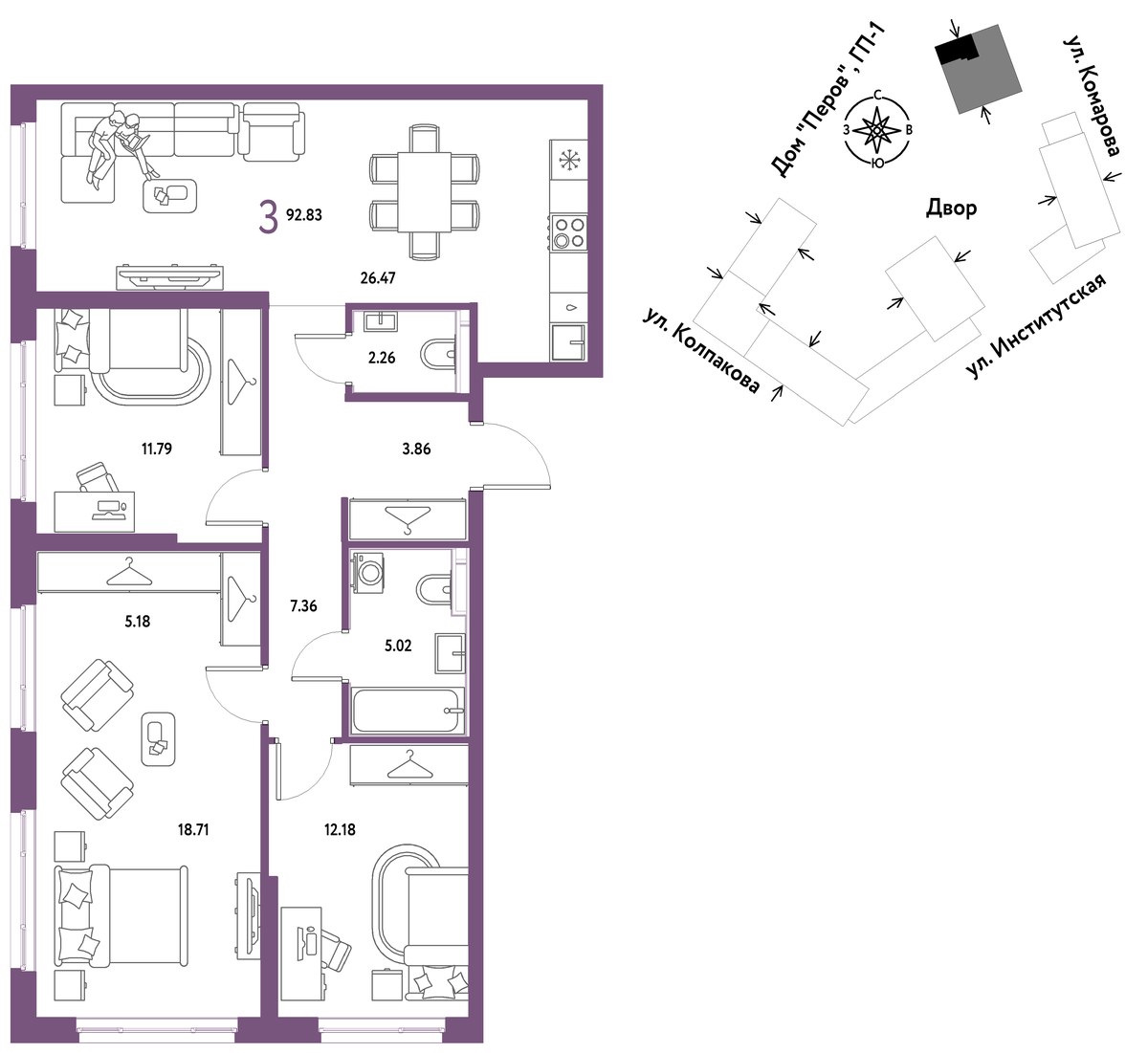Планировка 92.83 м²