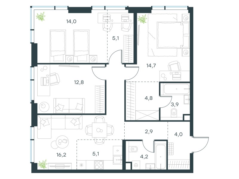 Планировка 87.7 м²